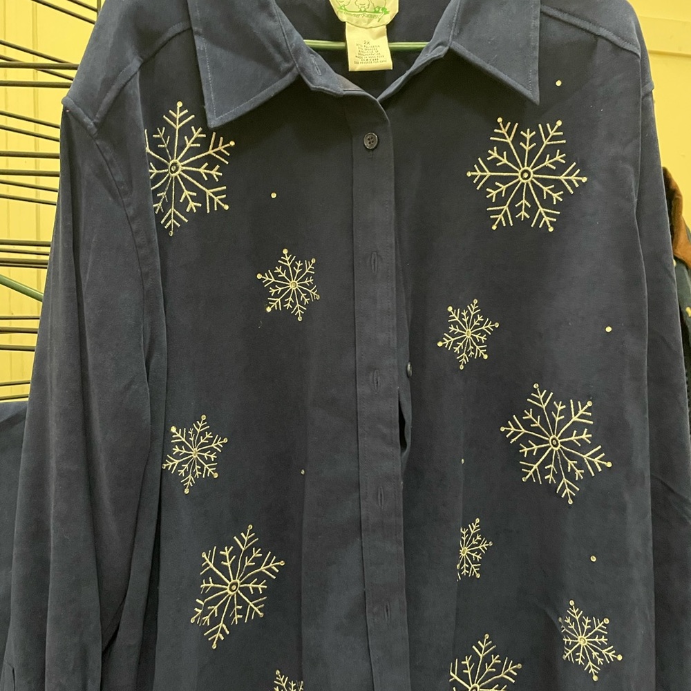 Quacker Factory navy blue snowflake pant suit set size 2x